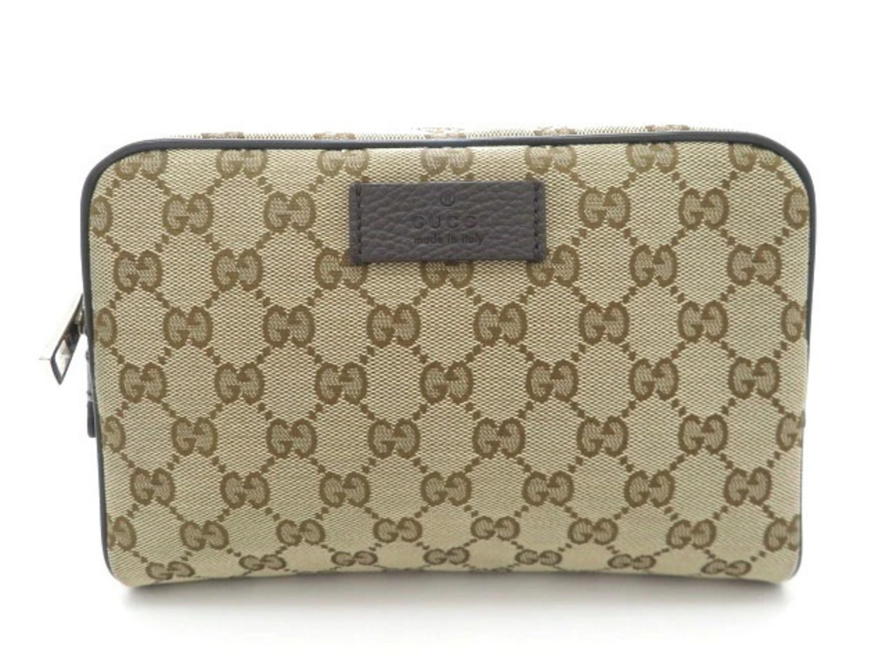 Gucci Body Crossbody Waist Bag Waist GG Canvas Leather Beige Cream Dark Brown